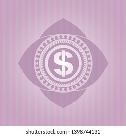 money icon inside retro pink emblem