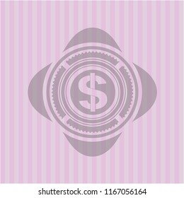 money icon inside retro style pink emblem
