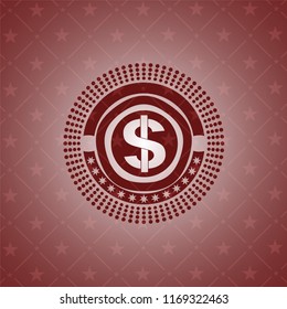 money icon inside retro style red emblem