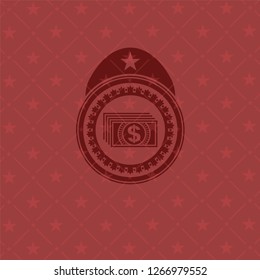 money icon inside retro style red emblem