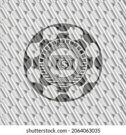 icono del dinero dentro de la placa de plata. Patrón de escalas. Ilustración vectorial. Detallado. 