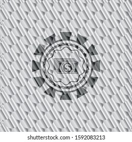 money icon inside silver color emblem. Scales pattern. Vector Illustration. Detailed.