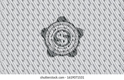 money icon inside silver emblem. Scales pattern. Vector Illustration. Detailed.