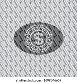 Geldsymbol in silbernem Emblem. Skaliert Muster. Vektorillustration Illustration. Detaillierte Angaben.