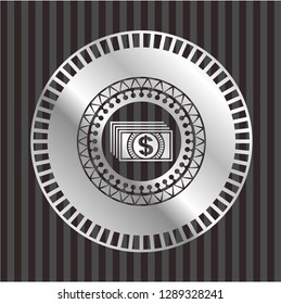 money icon inside silver shiny badge