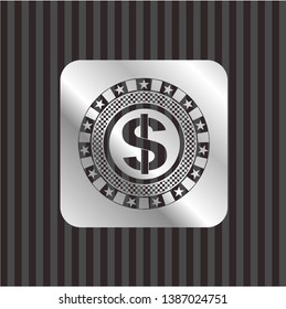 money icon inside silver shiny emblem