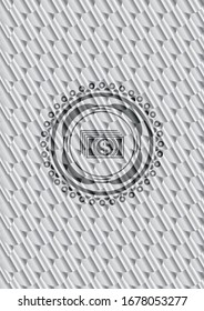 icono del dinero dentro del emblema brillante plateado. Patrón de escalas. Ilustración vectorial. Detallado.
