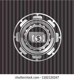 money icon inside silvery badge or emblem