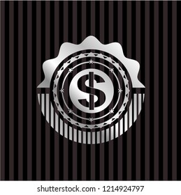 money icon inside silvery emblem or badge