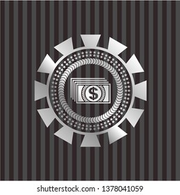 money icon inside silvery emblem or badge