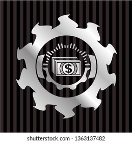 money icon inside silvery shiny emblem