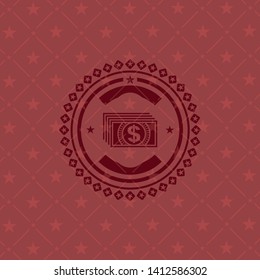 money icon inside vintage red emblem