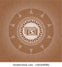 money icon inside vintage wood emblem