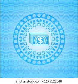 money icon inside water concept badge.