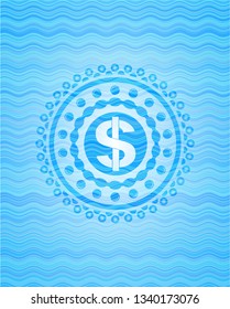 money icon inside water concept badge background.