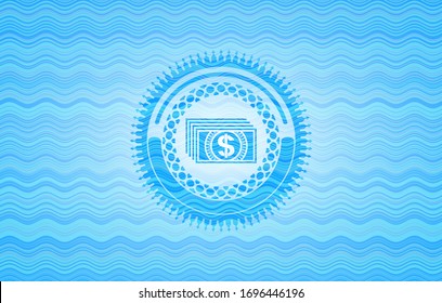 money icon inside water concept style emblem.