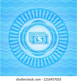 money icon inside water representation style badge.