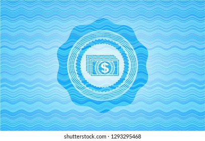 money icon inside water representation style badge.