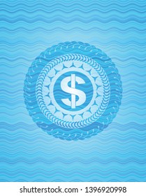 money icon inside water wave emblem.