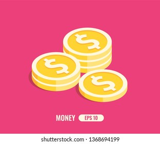 Money icon. Isometric template for web design in flat 3D style. Vector illustration.