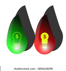 money icon and lamp in colored water drop