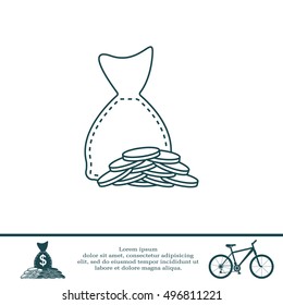 money icon line. Bag and coins