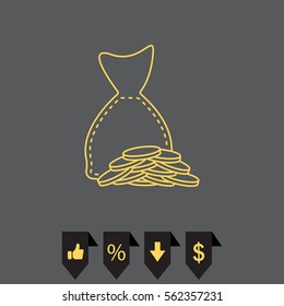 money icon line. Bag and coins