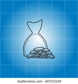 money icon line. Bag and coins