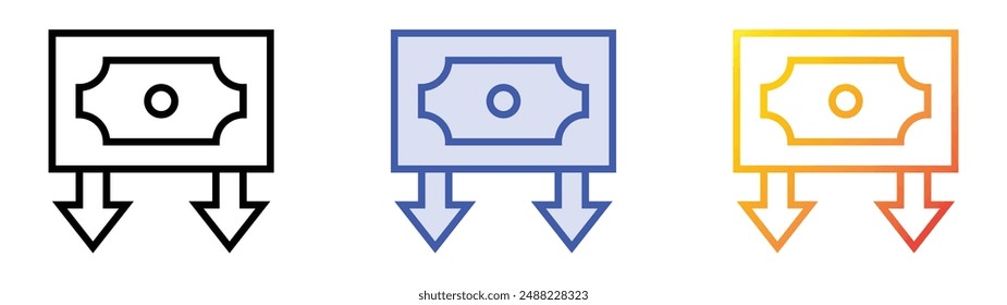 money icon. Linear, Blue Fill and Gradient Style Design Isolated On White Background