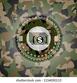 money icon on camouflage pattern