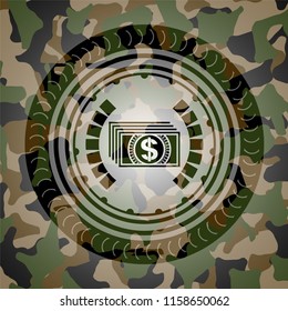 money icon on camouflage pattern