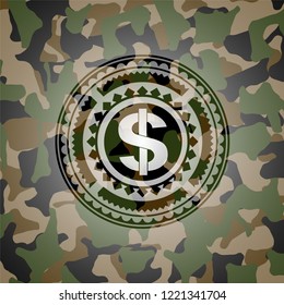 money icon on camouflage texture