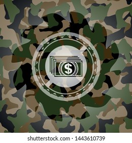 money icon on camouflage texture