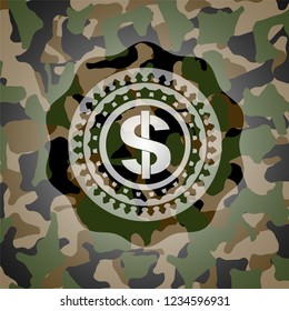 money icon on camouflaged pattern
