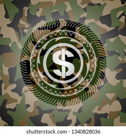 money icon on camouflaged pattern
