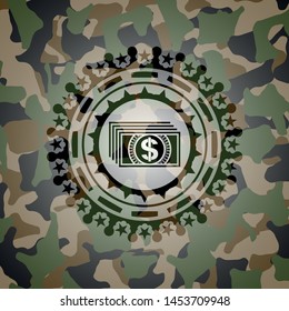 money icon on camouflaged pattern