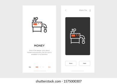 money icon on a dark and light background. accompanied by layout design for the mobile app. made for payment and economy icon