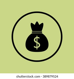 Money icon, on green background, circle border, dark outline