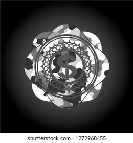 money icon on grey camouflage texture