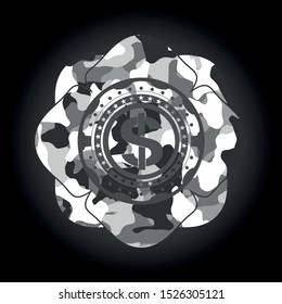 money icon on grey camouflage texture