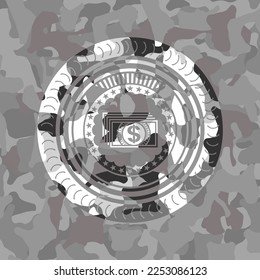 money icon on grey camouflage texture. 