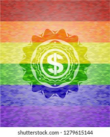 money icon on mosaic background with the colors of the LGBT flag