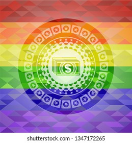 money icon on mosaic background with the colors of the LGBT flag