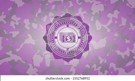 money icon on pink camo pattern