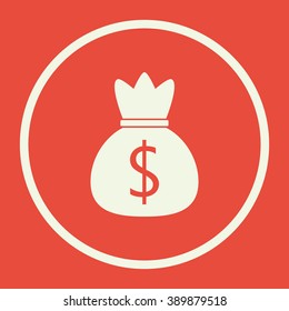 Money icon, on red background, white circle border, white outline