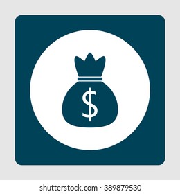 Money icon, on white circle background surrounded by blue
