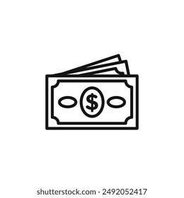 Money icon outline collection in black and on white background