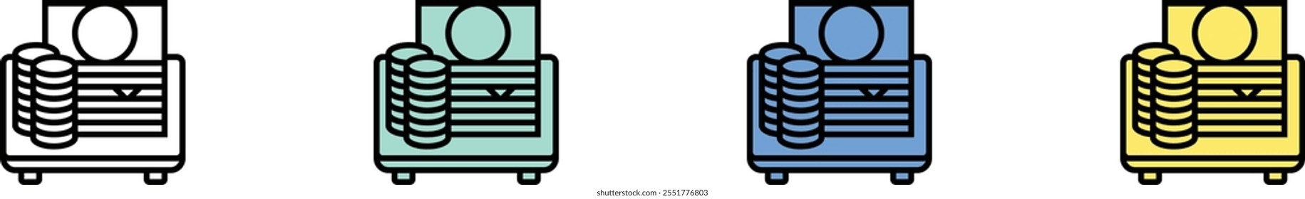 money icon. Outline, Green, Blue and Yellow Style Design Isolated On White Background