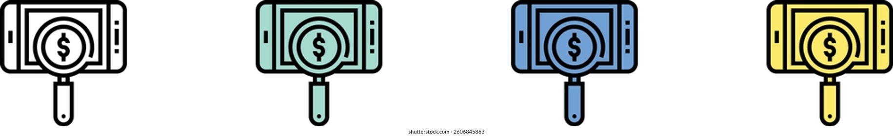 money icon. Outline, Green, Blue and Yellow Style Design Isolated On White Background