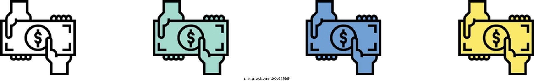 money icon. Outline, Green, Blue and Yellow Style Design Isolated On White Background